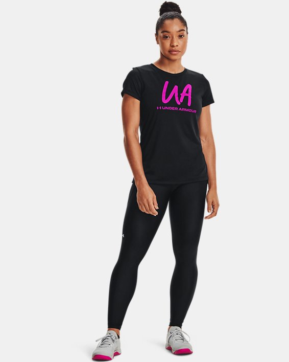 Women's UA Tech™ Graphic Short Sleeve, Black, pdpMainDesktop image number 2